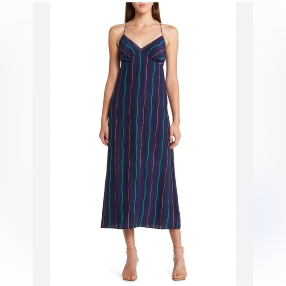 Madewell Layton Wavy Stripe Midi Slipdress In Fresh Blueberry Size 8